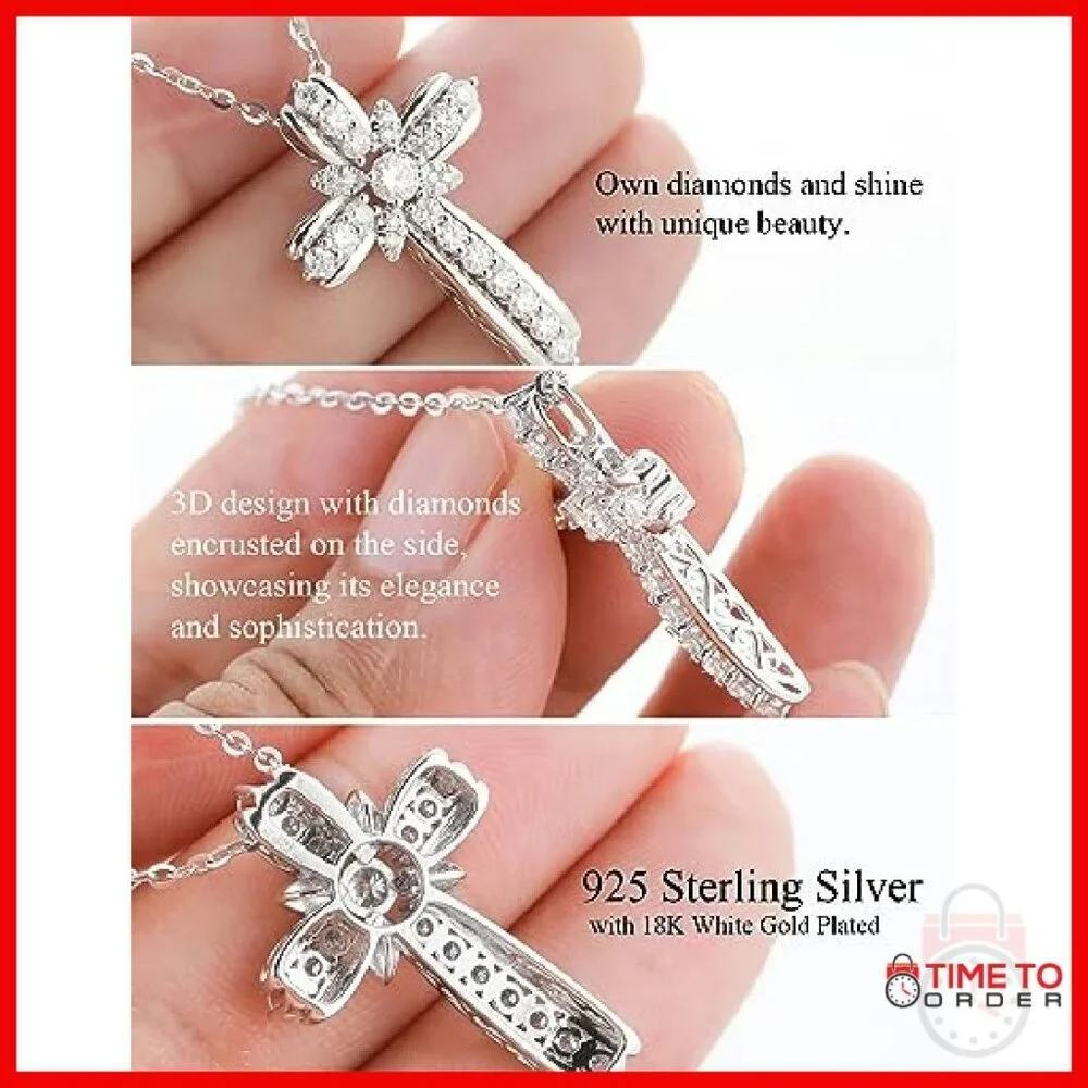 D Color Moissanite Cross Pendant Necklace 20in Sterling Silver 18k Gold